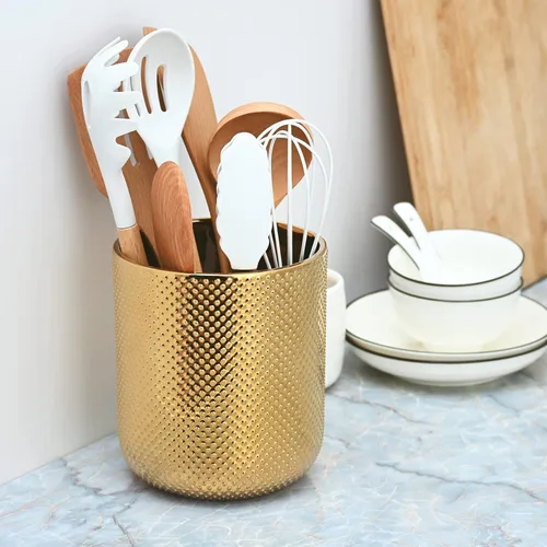 Miniatura 3 de Soporte para utensilios de cerámica para encimera de cocina, soporte dorado para encimera, 5.1 pulgadas de ancho x 6.6 pulgadas de alto