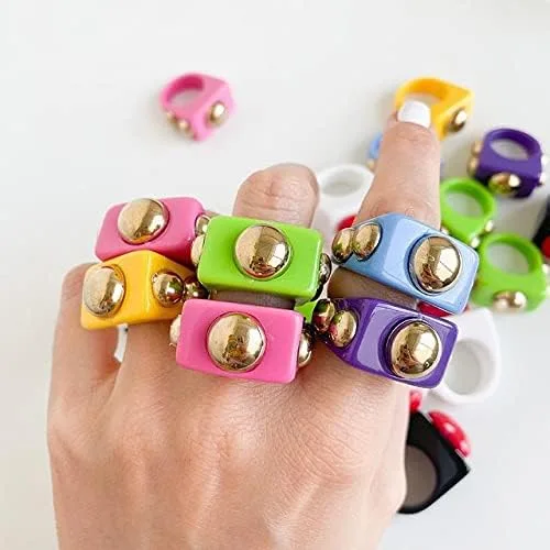 Miniatura 6 de Sloong- Anillos de resina acrílica estilo Y2K gruesos estilo retro de plástico bonitos coloridos transparentes modernos hechos a mano de golosinas