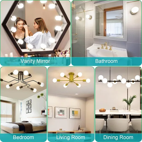 Miniatura 7 de Paquete de 12 bombillas de tocador para baño, luz natural de 4000 K, base E26, bombilla LED redonda, equivalente a 60 W, bombilla de baño G25