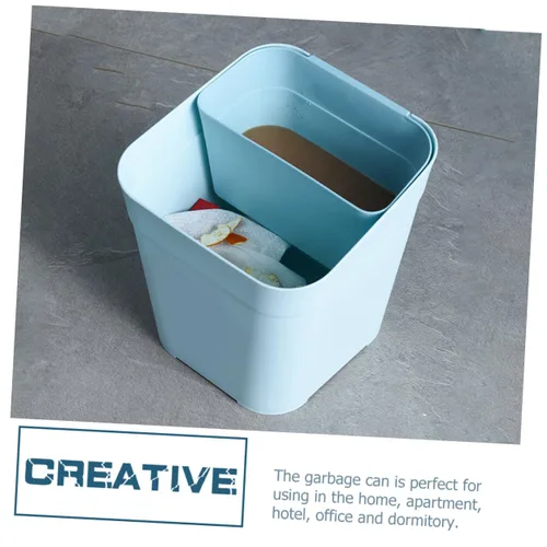 Miniatura 7 de Zerodeko Cubo de basura de cocina de doble compartimento, 2 compartimentos, cesta de basura de plástico para oficina en casa, color azul