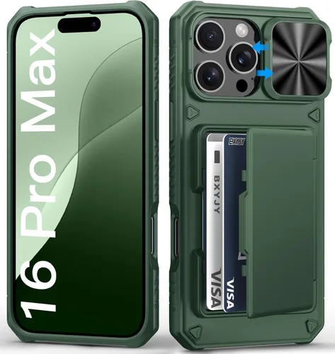 Miniatura 97 de BXYJY Funda tipo cartera para iPhone 15 Pro con tarjetero (4-5 tarjetas) y cubierta deslizante para cámara y soporte, protección contra caídas