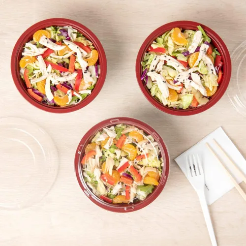 Miniatura 10 de Restaurantware Tazones de plástico para alimentos de 18 onzas, 200 recipientes desechables con tapa, aptos para Mircowave, sin BPA, cuencos