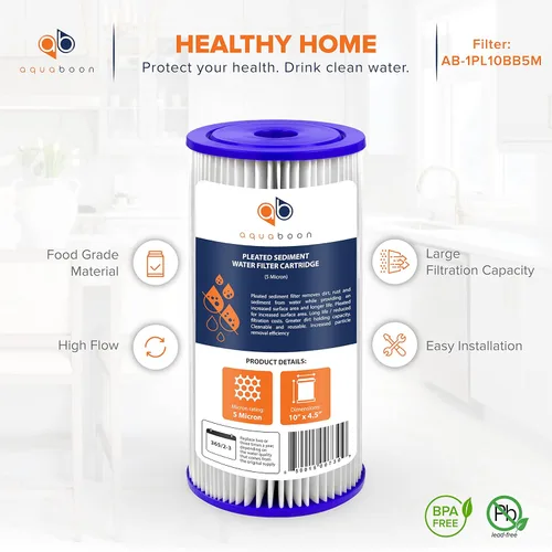 Miniatura 4 de Aquaboon, cartucho de filtro de agua para sedimentos plegados de 5 micrones, 10 x 4.5 - Reemplazo de filtro de agua para toda la casa - Filtros