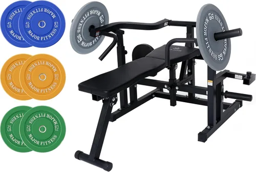 Major Fitness Estante de prensa de banco P1 con brazos independientes, prensa de banco plana e inclinada ajustable para entrenamientos de pecho y