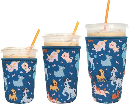 Miniatura 15 de Paquete de 3 fundas reutilizables para café helado - Xumbtvs funda aislante para bebidas frías, soporte de taza de café de neopreno (negro)