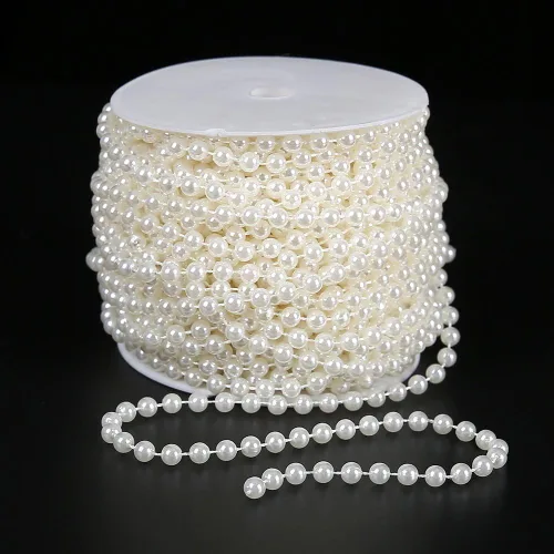 FQTANJU Guirnalda de cuentas de perlas sintéticas de 0.315 pulgadas para decoración de bodas, fiestas, manualidades, rollo de 33 pies, color blanco