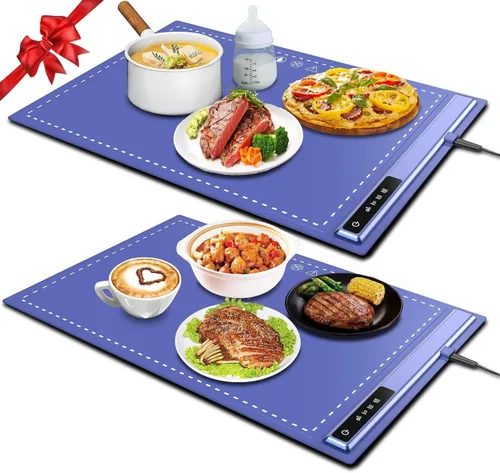 Miniatura 10 de Esterilla de calentamiento mejorada para alimentos con temperatura ajustable - Bandeja de calentamiento eléctrica portátil, calentador de alimentos