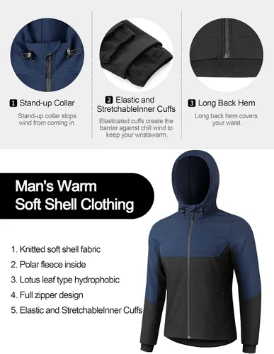 Miniatura 5 de KUTOOK Chaqueta Softshell con capucha para hombre, senderismo, esquí, nieve, cortavientos, resistente al viento, térmica, reflectante