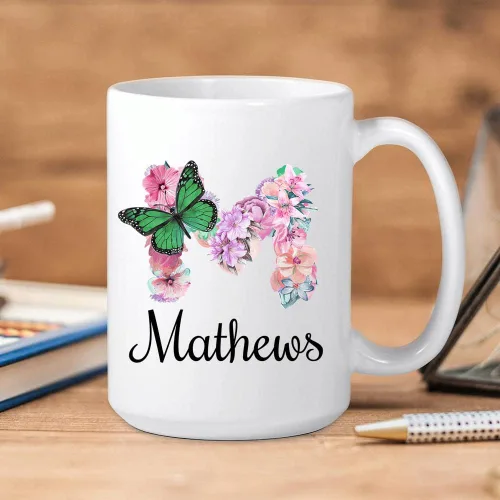 Miniatura 3 de Taza personalizada con nombre y alfabeto floral, taza personalizada con nombre e inicial, taza con nombre, regalo para mamá, hermana, niñas, tazas