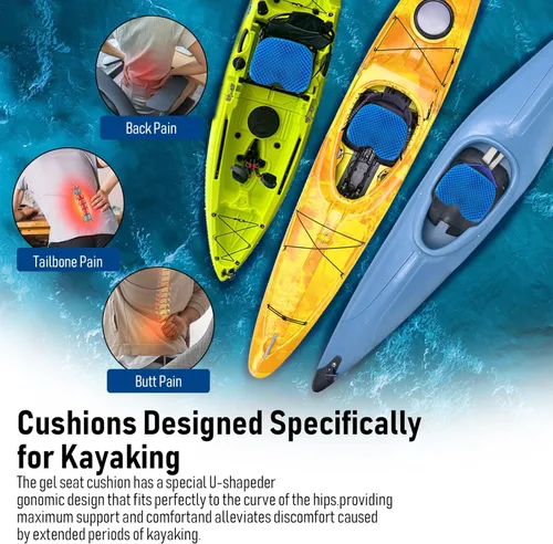 Miniatura 5 de Cojín de asiento de kayak, asiento de kayak de gel grueso antideslizante impermeable, almohadilla de goma portátil para remo de canoa para estadio