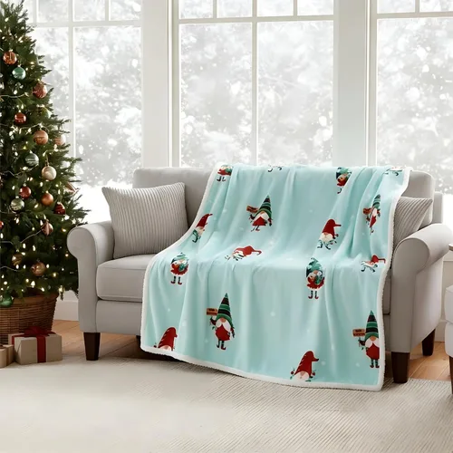 Miniatura 4 de Catalonia - Manta de elfo de Navidad Sherpa, cobijas temáticas de Navidad, manta de sofá de felpa mullida, súper suave, cómoda, acogedora, Elfo