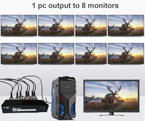 Miniatura 3 de MT-VIKI Distribución de audio de video compuesto de divisor RCA de 8 vías y 3 (1 en 8 salidas)