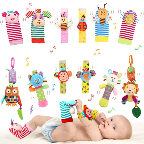 Miniatura 9 de Sonajeros de muñeca, sonajero de pie, calcetín de sonajero, juguete de sonajero, pulsera de mano con brazo, calcetines tobilleros para pies