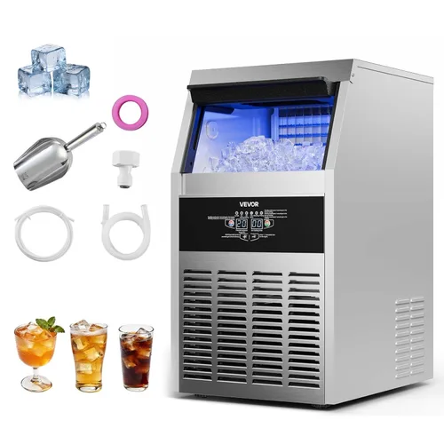 Miniatura 18 de VEVOR Máquina comercial para hacer hielo, 200 libras/24 horas con capacidad de almacenamiento de 50 libras, integrada/independiente/debajo