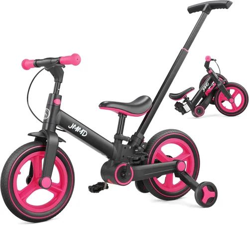 Miniatura 10 de JMMD Bicicleta 6 en 1 para niños de 18 a 60 meses, bicicleta de equilibrio plegable de 12 pulgadas con ruedas de entrenamiento, pedales, frenos, Azul