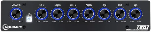 Taramp's TEQ 7 Ecualizador gráfico estéreo de 7 bandas, entrada RCA, 2 canales, filtros HPF y LPF, función de silencio, mezclador de audio para Azul