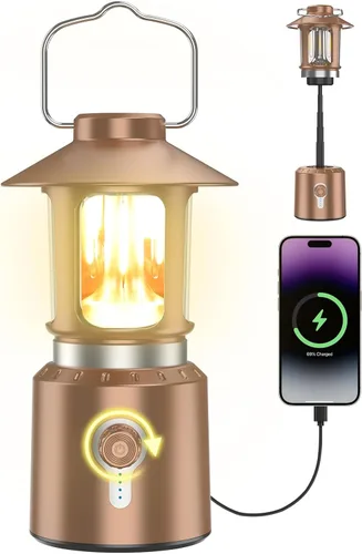 Miniatura 11 de Linterna LED retro clásica para campamento, linterna vintage recargable sin atenuación continua, 3 modos de luz (2000 K-6500 K), banco de energía