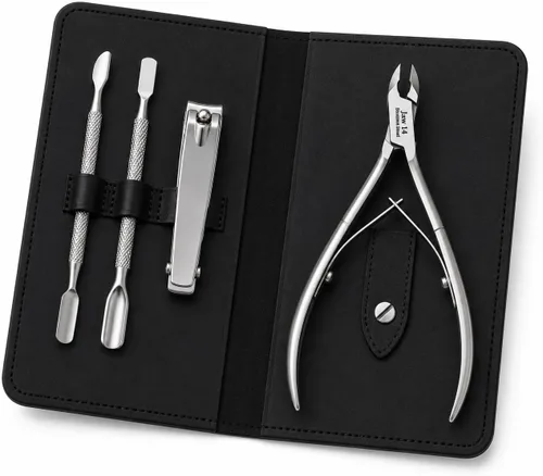 UM Supplies - Cortacutículas | Cuchilla profesional de cutículas con 2 empujadores, cortador de uñas + funda | Set de viaje | Herramienta de cuidado