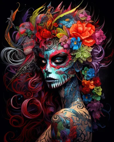 Kit de Pintura por Números de Retrato de Mujer Calavera de Azúcar al Óleo de 16 x 20 Pulgadas, Lienzo para Halloween, Decoración para Mujeres, Chica