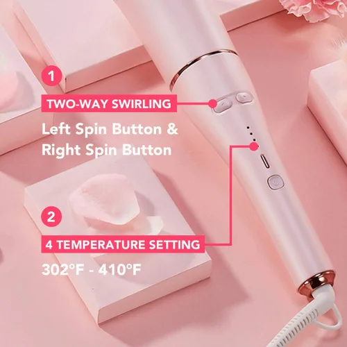 Miniatura 4 de LENA Rizador automático de cabello, rizador de pelo profesional, herramienta de peinado giratoria automática con barril iónico de cerámica y sensor