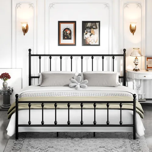 LEVELEVE 14 Inch King Size Victorian Vintage Metal Platform Bed Frame with Headboard and Footboard, Underbed Storage, No Box Spring Needed, Easy