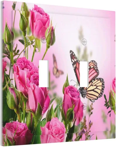 Miniatura 119 de Cubierta de interruptor de luz rosa brillante con purpurina de 1 banda, sin dispositivo, placa de pared en blanco decorativa para adolescentes, Rosa
