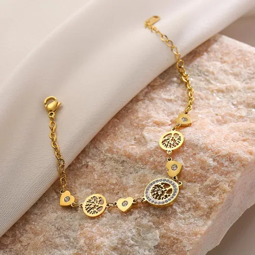 Miniatura 2 de cmoonry Pulseras de acero inoxidable 316L chapadas en oro de 18 quilates para mujer