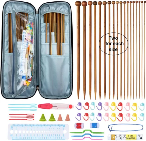 Miniatura 8 de Mdoker Juego de agujas de tejer de aluminio con estuche, 22 agujas de tejer rectas de un solo punto, agujas de suéter de 13.5 pulgadas de longitud