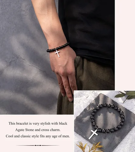 Miniatura 2 de UNGENT THEM Pulsera con dije de cruz de piedra natural para padrino, madrina, joyería para el día del padre, cumpleaños, bautismo, regalos