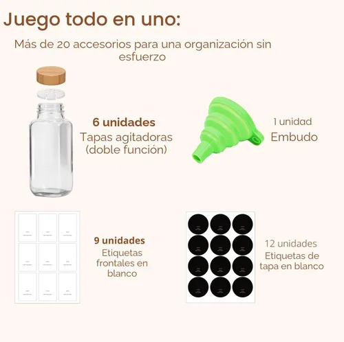 Miniatura 3 de ComSaf 8 oz 6 piezas de tarros de especias de vidrio con etiqueta, recipientes de especias vacíos con tapas de bambú, recipientes de condimento