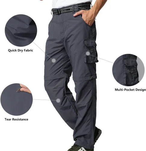 Miniatura 2 de Pantalones de senderismo para hombre, convertibles, con cremallera, para exteriores, de secado rápido, ligeros, para pesca, viajes, safari