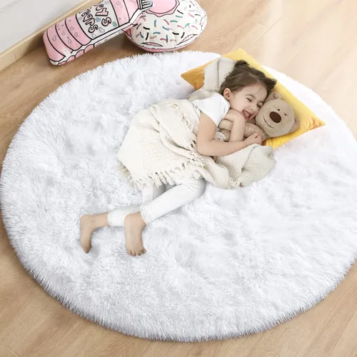 Miniatura 10 de Gifeas Alfombra redonda azul para dormitorio de niñas, alfombra circular esponjosa de 4 x 4 pies para decoración de habitación de niños, alfombra