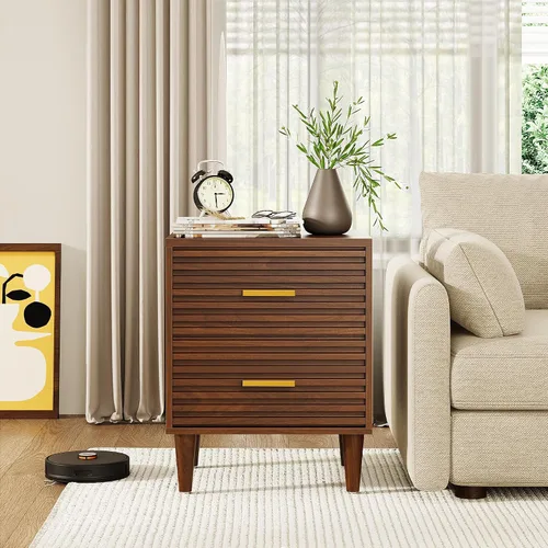 Miniatura 5 de Alohappy Mesita de noche, mesitas de noche modernas de mediados de siglo, mesita de noche acanalada para dormitorio, mesa auxiliar con cajones