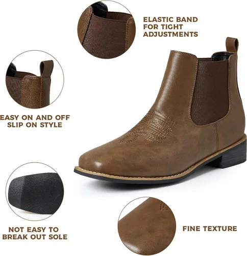 Miniatura 5 de Botas vaqueras para hombre, botas Chelsea con punta cuadrada, impermeables, clásicas, elásticas, sin cordones, botas de tobillo Chukka casuales