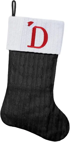 Miniatura 51 de Medias de Navidad personalizadas de 19 pulgadas con iniciales bordadas, medias de Navidad de punto negro para decoraciones de vacaciones familiares