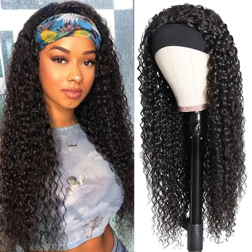 Miniatura 39 de Peluca de cabello humano con diadema de ondas profundas, sin pegamento, pelucas de cabello rizado sin encaje frontal, pelucas de cabello humano