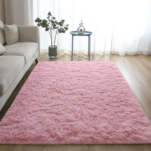 Miniatura 9 de DweIke - Tapete de pelo alto y esponjoso para sala, habitación infantil, guardería y cabecera, tapete antideslizante y suave para decoración de Rosa