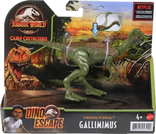 Miniatura 6 de Mattel Jurassic World Camp - Figura de acción de dinosaurio de fuerza feroz del Cretácico, juguete de dinosaurio Gallimimus con articulaciones