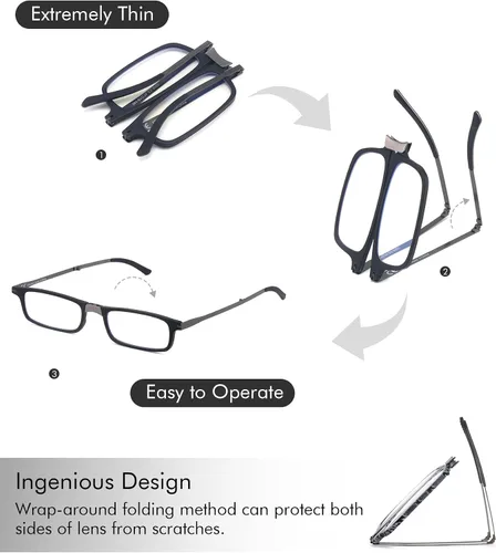 Miniatura 5 de Missfive Gafas de Lectura Plegables Premium con Bloqueo de Luz Azul para Hombres y Mujeres, Ultrafinas Plegables Portátiles Lectores de Viaje