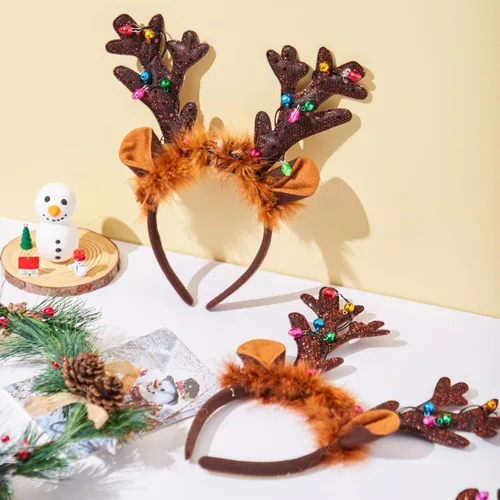 Miniatura 7 de JOYIN Diadema de reno de Navidad, 4 piezas, cuernos LED iluminados, sombrero de reno, diademas para fiestas de Navidad y recuerdos de fiestas