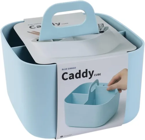 BLUE GINKGO - Organizador apilable pequeño para baño, oficina, manualidades o suministros escolares, transportador portátil hecho en Corea Azul