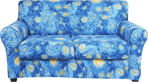 hyha Funda para sofá, fundas para sofá biplaza, diseño floral, elásticas, estampadas, 3 piezas, fundas para sofá de 2 cojines separados, protector