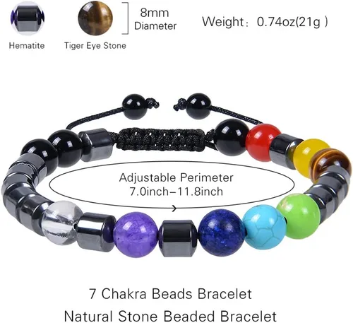 Miniatura 4 de Brazalete GelConnie de piedras de lava, 7 chakras, 0.32 pulgadas, piedra natural, para curación, alivio del estrés, yoga, ansiedad, aromaterapia