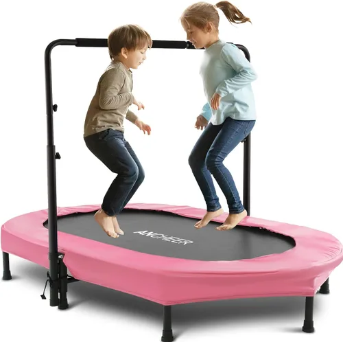 Miniatura 14 de Trampolín para niños, trampolín para niños pequeños, deportes de interior y juegos al aire libre, 56 pulgadas, capacidad de 220 libras
