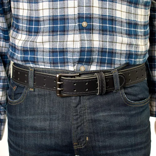 Miniatura 5 de Cinturón de cuero clásico para hombre estilo retro de doble punta hebilla de níquel mate 1 pulgadas de ancho hecho a mano en los Estados Unidos