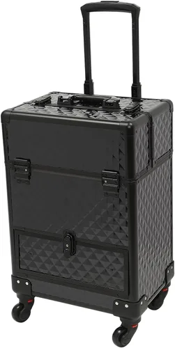 Miniatura 12 de Estuche de tren de maquillaje rodante, cosméticos, maquillaje, belleza, salón de uñas, peluquería, con compartimento de espuma de 12 compartimentos