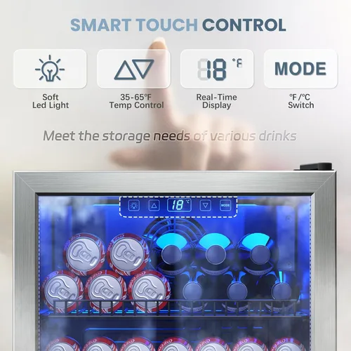 Miniatura 2 de Manastin Refrigerador de bebidas, mini refrigerador independiente con puerta de vidrio, estantes ajustables y pantalla digital de temperatura