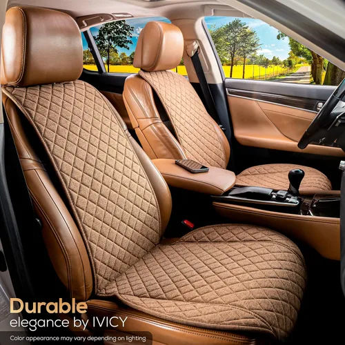 Miniatura 8 de IVICY Funda de asiento de automóvil de lino sintético para automóviles, duradera y antideslizante, fundas protectoras para asiento delantero