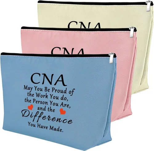 Miniatura 8 de Mxrymvu Regalos de la semana de CNA Bolsas de maquillaje Regalos de agradecimiento CNA, 2 piezas beige.