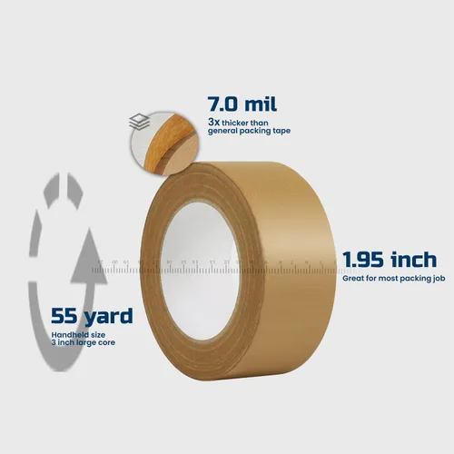 Miniatura 2 de Lichamp Cinta de embalaje de papel Kraft, cinta de envío marrón engomada para cajas y cartones, 2 pulgadas x 55 yardas x 7 mil